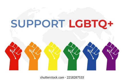 Support LGBTQ. An Illustration Of Global Equality. The Concept Of LGBTQ Diversity. Solidarity Rainbow Fist. Pride Month.