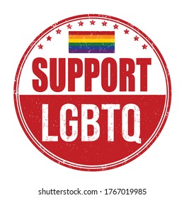 Support LGBTQ sign or stamp on white background, vector illustration