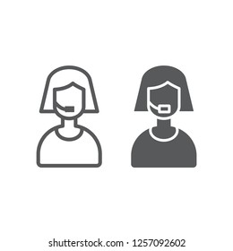 Support line and glyph icon, help and service, operator sign, vector graphics, a linear pattern on a white background, eps 10.