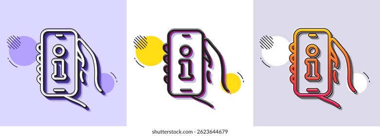 Ícone da linha de suporte. Padrão pontilhado de meio-tom. Ícone de gradiente com sombra de grão. Sinal de informações telefônicas. Símbolo de informações do smartphone. Ícone de suporte de linha. Vários desenhos. Vetor