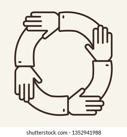 Support line icon. Hand, circle, coworker. Teamwork concept. Can be used for topics like communication, unity, collaboration  