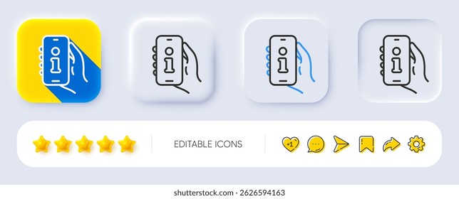 Icono de línea de Asistencia. Neumórfico, Sombra plana, Botones 3D. Signo de información telefónica. Símbolo de información del smartphone. Icono de Asistencia de línea. Iconos de redes sociales. Vector