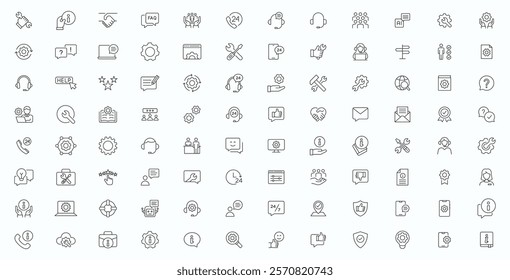 Support line icon set collection. Support, help, response, assist, technical, communication, faq and information vector illustration.