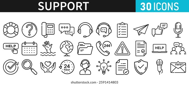 Support line vector icon set. Support icons for web and mobile app. Containing IT Support, Help Desk, Call Center, Customer Service Representative vector illustration