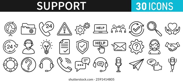 Support line vector icon set. Support icons for web and mobile app. Containing IT Support, Help Desk, Call Center, Customer Service Representative vector illustration