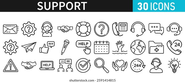 Support line vector icon set. Support icons for web and mobile app. Containing IT Support, Help Desk, Call Center, Customer Service Representative vector illustration