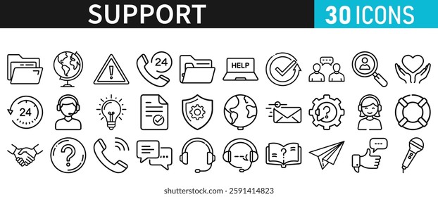 Support line vector icon set. Support icons for web and mobile app. Containing IT Support, Help Desk, Call Center, Customer Service Representative vector illustration