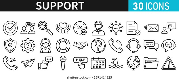 Support line vector icon set. Support icons for web and mobile app. Containing IT Support, Help Desk, Call Center, Customer Service Representative vector illustration