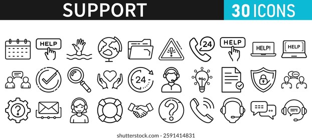 Support line vector icon set. Support icons for web and mobile app. Containing IT Support, Help Desk, Call Center, Customer Service Representative vector illustration