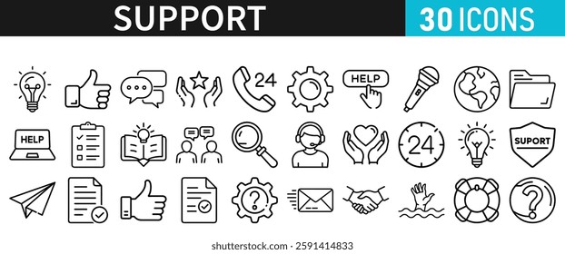 Support line vector icon set. Support icons for web and mobile app. Containing IT Support, Help Desk, Call Center, Customer Service Representative vector illustration