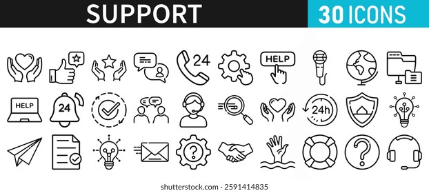 Support line vector icon set. Support icons for web and mobile app. Containing IT Support, Help Desk, Call Center, Customer Service Representative vector illustration