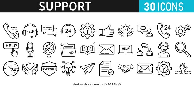 Support line vector icon set. Support icons for web and mobile app. Containing IT Support, Help Desk, Call Center, Customer Service Representative vector illustration