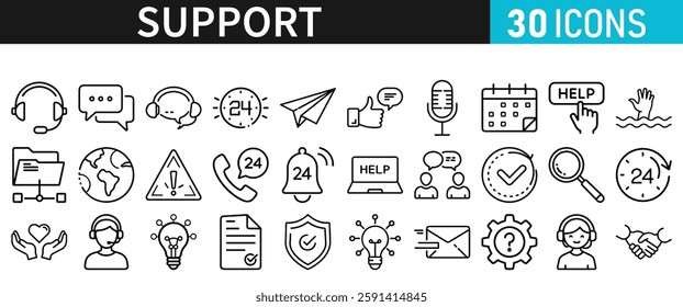 Support line vector icon set. Support icons for web and mobile app. Containing IT Support, Help Desk, Call Center, Customer Service Representative vector illustration