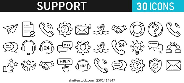 Support line vector icon set. Support icons for web and mobile app. Containing IT Support, Help Desk, Call Center, Customer Service Representative vector illustration