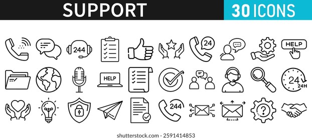 Support line vector icon set. Support icons for web and mobile app. Containing IT Support, Help Desk, Call Center, Customer Service Representative vector illustration