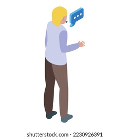 Admite el vector isométrico del icono de llamada en directo. Servicio de chat. Ayuda en línea