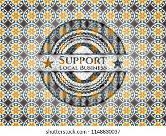 Support Local Business arabic style badge. Arabesque decoration.