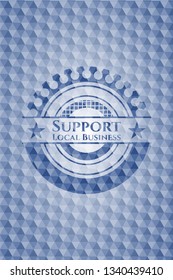 Support Local Business blue emblem or badge with abstract geometric pattern background.