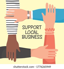 support local business campaign with hands humans vector illustration design