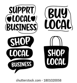 Support local business concept Set of hand drawn doodles badges, icons Flat vector illustrations on white background