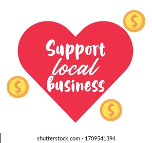 support local business poster with heart vector illustration design