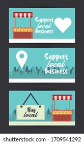 support local business poster with oranges kiosks vector illustration