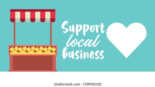 support local business poster with oranges kiosk vector illustration