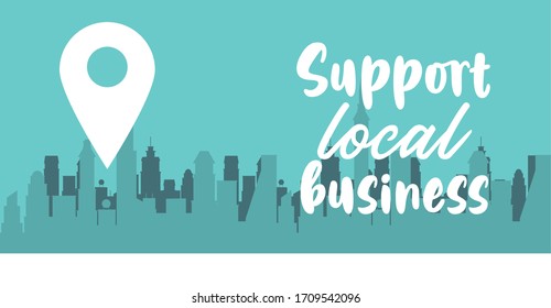 support local business poster with pin location vector illustration design