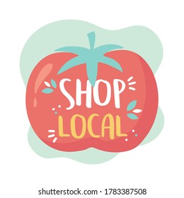 apoyar a los negocios locales, comprar la cosecha de tomate de pequeño mercado ilustración vectorial