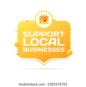 Support local businesses icon. Flat, yellow, package icon, support local businesses sign. Vector icon