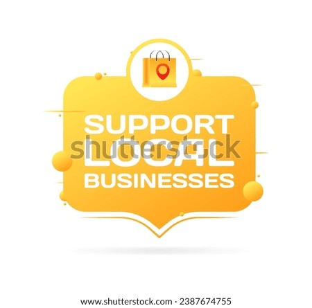 Support local businesses icon. Flat, yellow, package icon, support local businesses sign. Vector icon