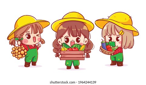 Support local farmers Cute girl character cartoon art illustration