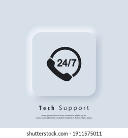 Logo de support. Assistance téléphonique 24 7. Icône Service 24 7. Image vectorielle. Icône interface utilisateur. Bouton Web de l'interface utilisateur blanche de l'interface utilisateur de l'interface utilisateur neutre. Neumorphisme