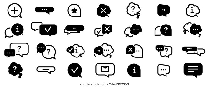 colección de logotipo de Asistencia con comentario, auriculares en negro. Colección de iconos de chat. Cuadros de mensajes