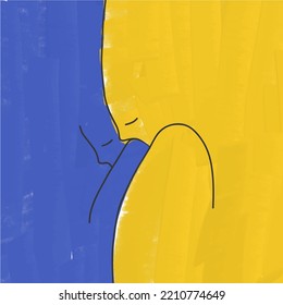 Support and love, hugs, peace, no war, background in the colors of the flag of Ukraine, paint