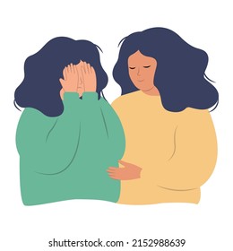 Support for loved ones in a sad and difficult moment. Cartoon characters. Colorful flat illustration.	