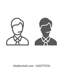 Support man line and glyph icon, call and communication, consultation sign, vector graphics, a linear pattern on a white background, eps 10.