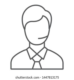 Support man thin line icon, call and communication, consultation sign, vector graphics, a linear pattern on a white background, eps 10.