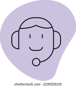 Support manager. Call center face agent. Headset vector illustration