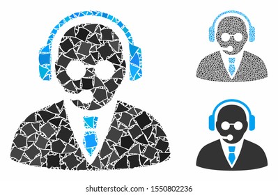 Support manager composition of abrupt elements in different sizes and color tinges, based on support manager icon. Vector irregular parts are combined into composition.