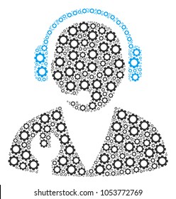 Support Manager composition of gear elements. Vector cog parts are united into support manager pattern.