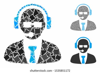 Support manager composition of raggy pieces in various sizes and color hues, based on support manager icon. Vector raggy pieces are combined into collage.