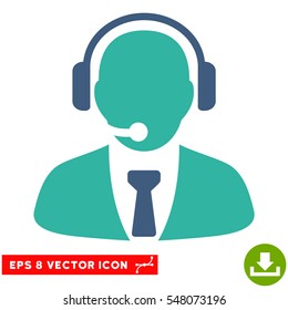 Support Manager EPS vector pictogram. Illustration style is flat iconic bicolor cobalt and cyan symbol on white background.
