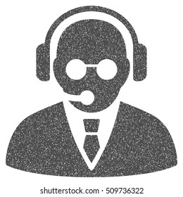 Support Manager grainy textured icon for overlay watermark stamps. Flat symbol with scratched texture. Dotted vector gray ink rubber seal stamp with grunge design on a white background.