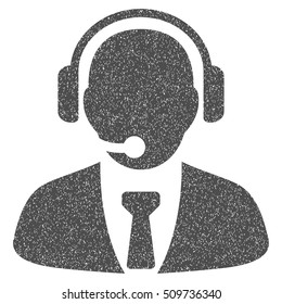 Support Manager grainy textured icon for overlay watermark stamps. Flat symbol with dust texture. Dotted vector gray ink rubber seal stamp with grunge design on a white background.