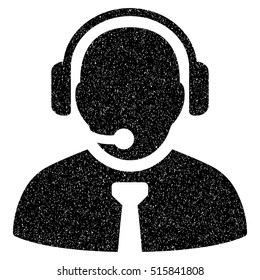 Support Manager grainy textured icon for overlay watermark stamps. Flat symbol with dirty texture. Dotted vector black ink rubber seal stamp with grunge design on a white background.