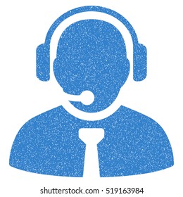 Support Manager grainy textured icon for overlay watermark stamps. Flat symbol with unclean texture. Dotted vector cobalt ink rubber seal stamp with grunge design on a white background.
