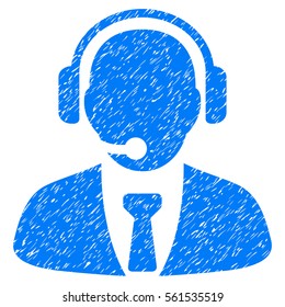 Support Manager grainy textured icon for overlay watermark stamps. Flat symbol with unclean texture. Dotted vector blue ink rubber seal stamp with grunge design on a white background.