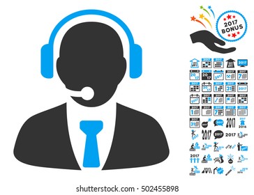 Support Manager icon with bonus 2017 new year pictures. Vector illustration style is flat iconic symbols,modern colors, rounded edges.