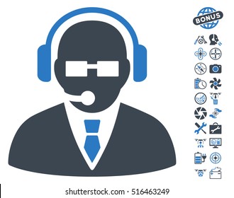 Support Manager icon with bonus aircopter tools images. Vector illustration style is flat iconic symbols on white background.